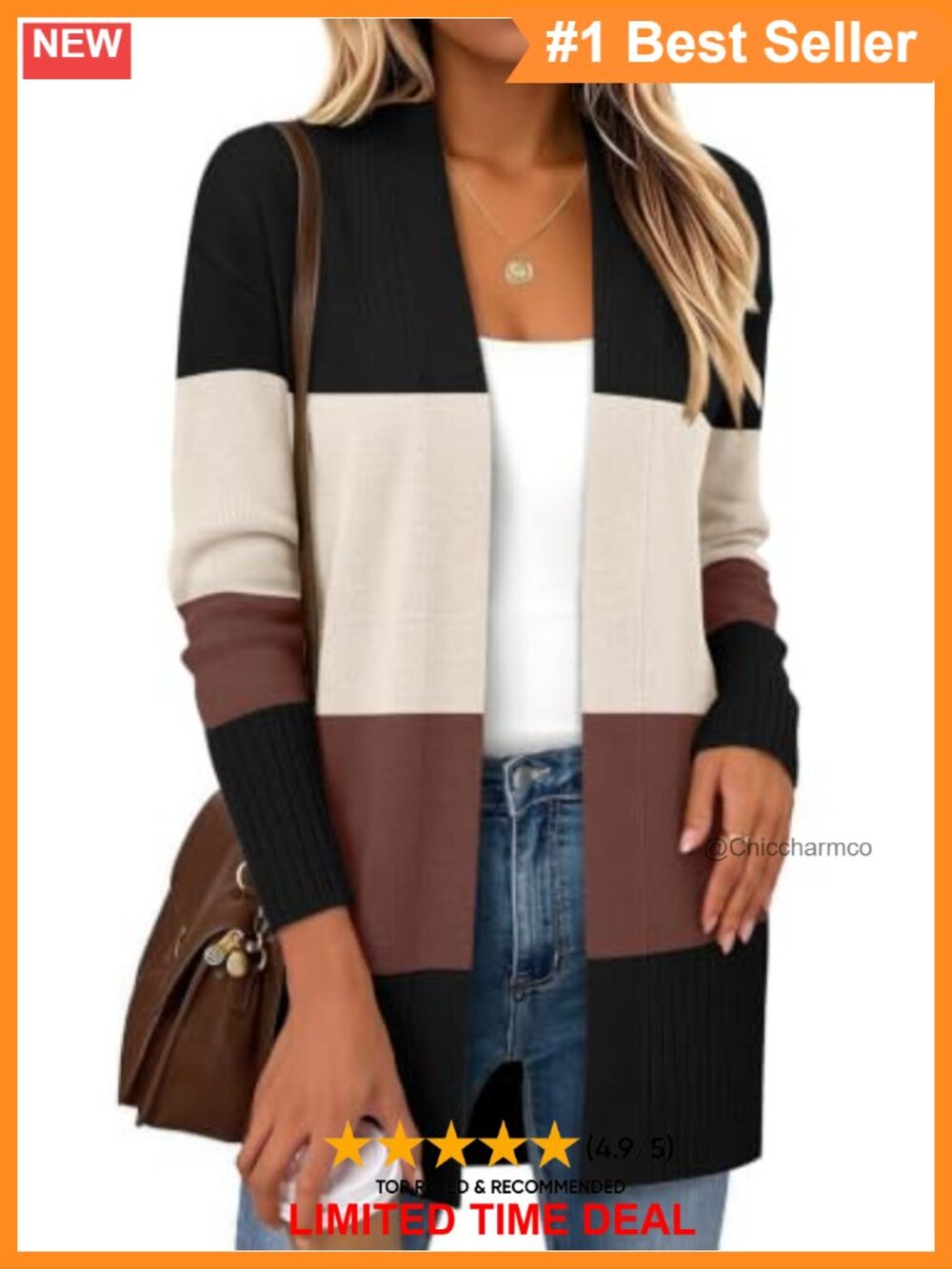 Acrylic Open Front Cardigan Long Sleeve Lightweight Knit Sweater